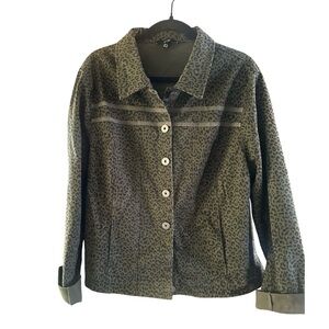 YEST Leopard Print Button-Up Jean Jacket YT7